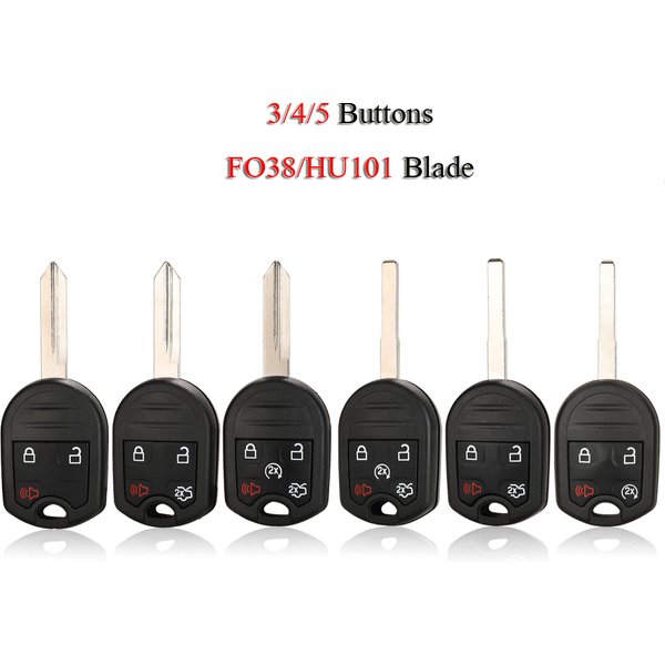 jingyuqin Remote Car Key Shell For Ford Edge Escape Explorer Expedition Flex Fusion MustangTaurus 3/4/5 Buttons With F038/HU101