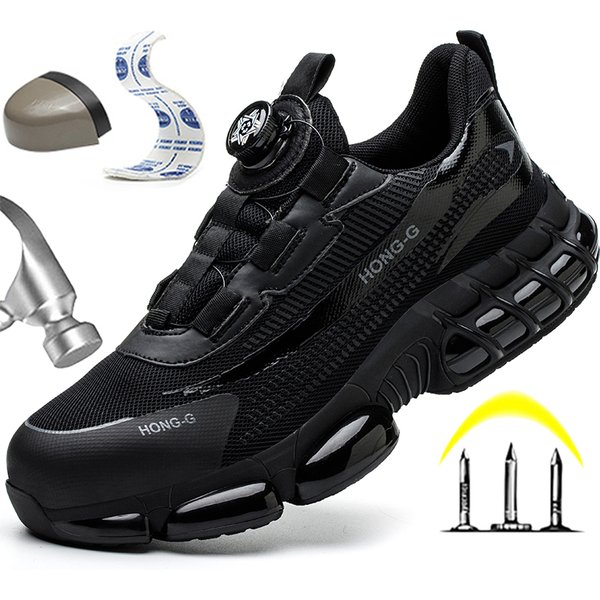 Chaussures de sécurité à bouton rotatif pour hommes, baskets de protection avec embout en acier, chaussures de travail Anti-écrasement, bottes de sécurité indestructibles à la mode