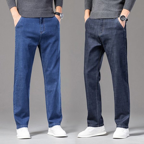 New Autumn Dark Blue Men's Loose Business Casual Jeans Classic Style Straight-fit Stretch-denim Pants Male Brand Trousers
