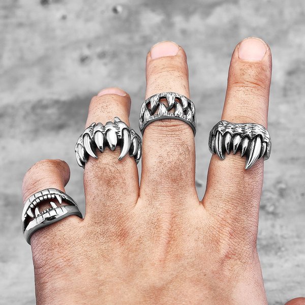 Bagues en acier inoxydable pour hommes, dents de bête, monstre démon, Punk, hip hop, Unique, tendance, bijoux de motard, cadeau créatif, vente en gros