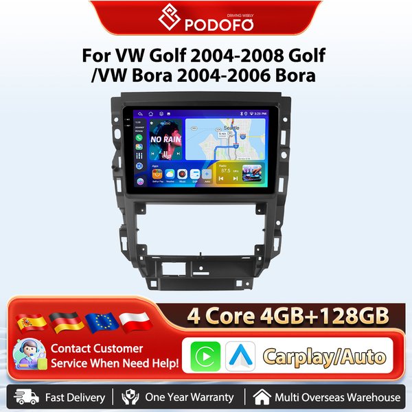 Podofo 9'' kabelloses Carplay- und Android-Auto-Radio für Volkswagen Golf 2004-2008/Bora 2004-2006, Auto-Multimedia-Stereoanlage mit GPS-Navigation, BT, FM/RDS, 2-DIN-Auto-Intelligenzsystem,