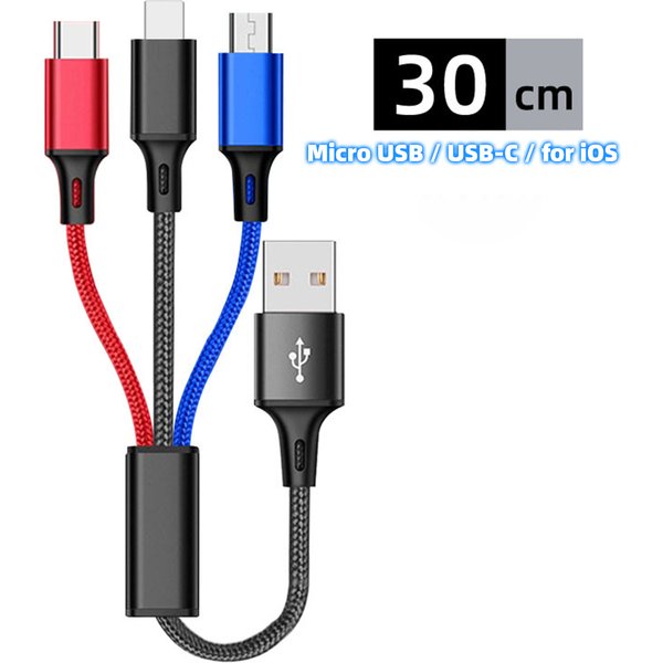 3 In 1 USB Cable Short Micro USB Type C Cable For iPhone 13 12 11 Samsung Xiaomi Mobile Phone Charger Cable Mini Wire