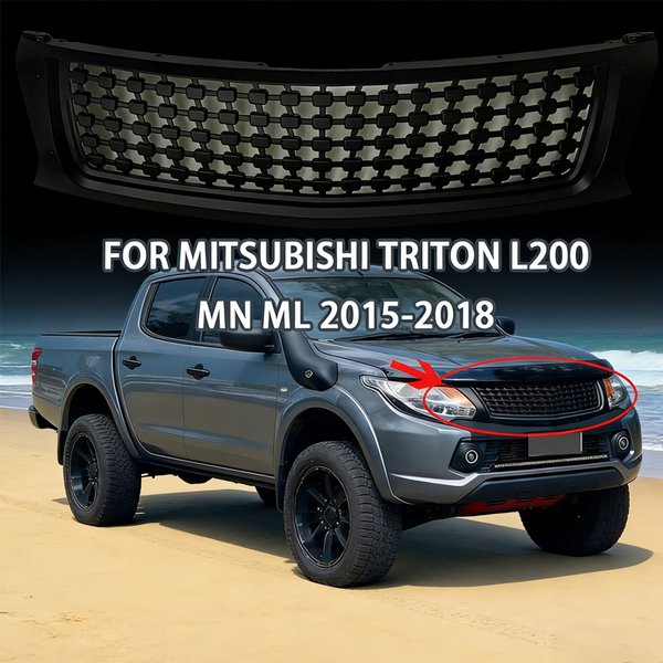 Front Bumper Grille For Mitsubishi Triton L200 2015-2018 ABS Black Mesh Radiator Grill Cover with Installation Kit