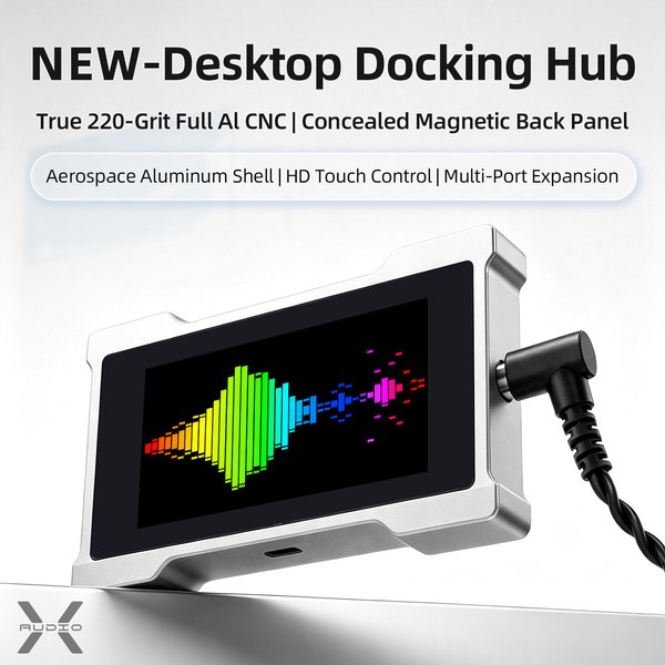 HMLAB AudioX 8K USB-HUB mit Touchscreen, integrierter Gaming-Soundkarte, Spektrumanzeige, PEQ-Einstellung, kompatibel mit 3,5-mm-Kopfhörern