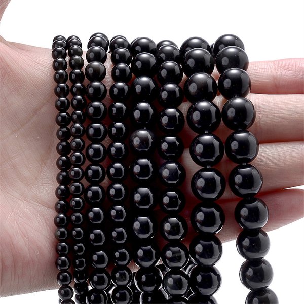 Natursteinperlen, schwarze Achate, rund, glatt, Abstandsperlen für Schmuckherstellung, DIY-Armband, Halskette, Zubehör, 4, 6, 8, 10, 12 mm