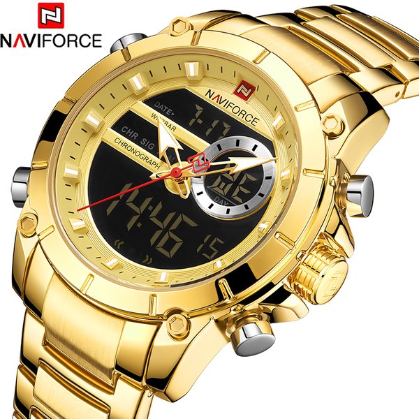 NAVIFORCE 9163 montre-bracelet de Sport originale de luxe pour hommes Quartz acier étanche double affichage montres militaires Relogio Masculino