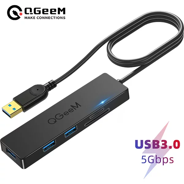 QGeeM USB Hub 3.0 Adapter Kartenleser USB Splitter für Xiaomi Laptops Macbook Pro 2015 iMac 5-Port-Verlängerungskabel Multi USB 3.0 Hub für PC Notebook Dock Computerzubehör USB Extender für Tablets