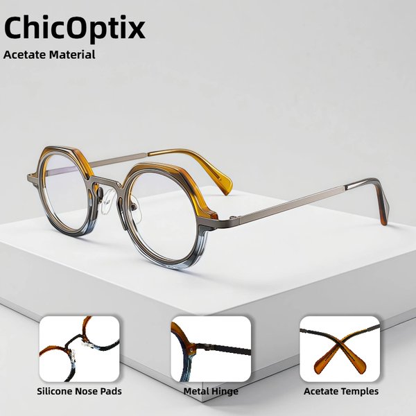 Steampunk-Retro-Stil-Brille für Männer und Frauen, kreatives Design der optischen Brille mit polygonalem Acetatrahmen und klaren Gläsern