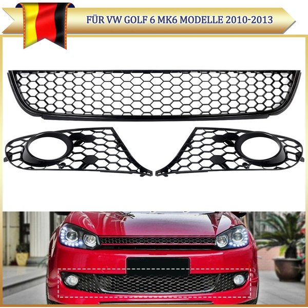 Für VW Golf Jetta MK6 2009-2013 Vorderer Unterer Stoßfänger-Kühlergrill Nebelscheinwerfer-Abdeckung Wabendesign Mit Loch ABS-Verbundgitter
