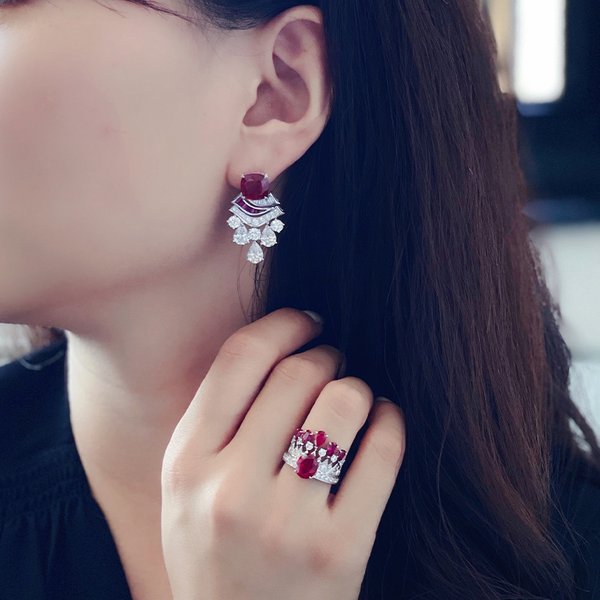 Foydjew bijoux de créateur de luxe Vintage couronne conception rubis rouge cristal anneaux boucles d'oreilles Banquet fête ensembles de bijoux pour les femmes