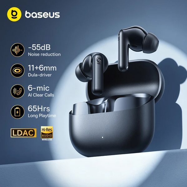 Bezprzewodowe słuchawki Baseus Bass EP10 Ultra - redukcja szumów -55dB, 65 godzin pracy na baterii, słuchawki Bluetooth 6.0, 6 mikrofonów, wyraźne połączenia AI