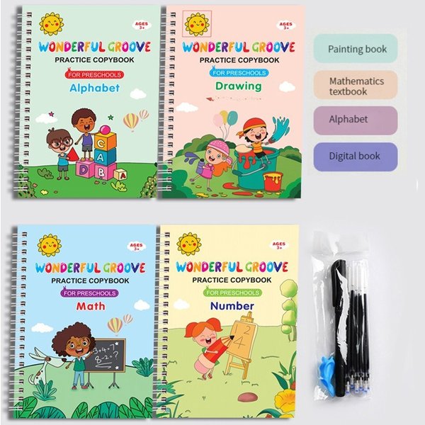 Schreibhefte, Stift, magisches Kopierbuch, kostenloses Abwischen, Schreiben, Aufkleber, Praxis für Kalligraphie, Kinder, Lernbücher, Rillen, Vorlage-Design