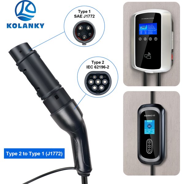 Kolanky Adapter EV IEC 62196 Typ 2 do Typ 1 J1772 32A Złącze ładowarki EVSE Pojazdy elektryczne Samochody Konwertery ładowania