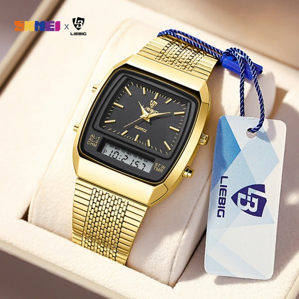 Nouvelle montre décontractée à la mode hommes numérique double temps semaine or Sport 3bar étanche montres à Quartz horloge relogio masculino L1030