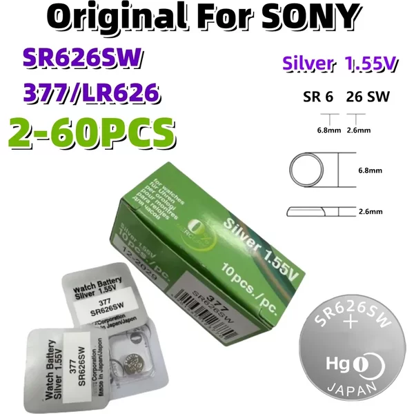 2-60 stücke Original Für SONY SR626SW LR626 AG4 1,55 V Batterien LR66 377 377A Alkaline Batterie Uhr Spielzeug auto Fernbedienung Knopfzelle