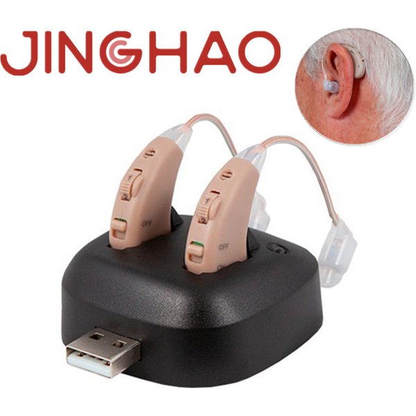 Hörverstärker-Set mit neuer digitaler Technologie, unsichtbarem Design und wiederaufladbaren USB-Dock-Hörgeräten für Paare