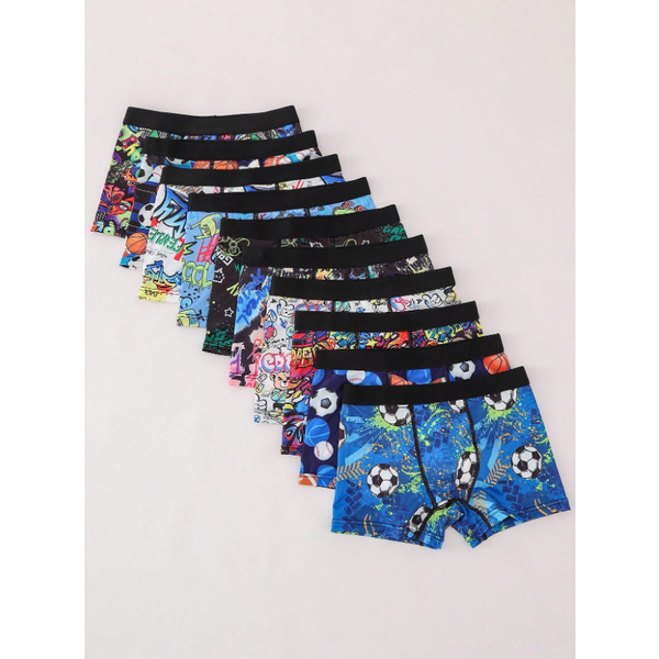 10 Stück lustige, digital bedruckte Boxershorts aus gestrickter Milchseide für Jungen, weicher und bequemer Stoff, der hautfreundlich ist, geeignet für den Sommerstrand, kann als Schlafhose verwendet