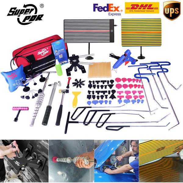 PDR Federstahlstangen Dent Puller Lifter Klebestifte Tap Down Hammer Dent Ding Hammer Dent Repair Tools Kit zum Entfernen von Autodellen
