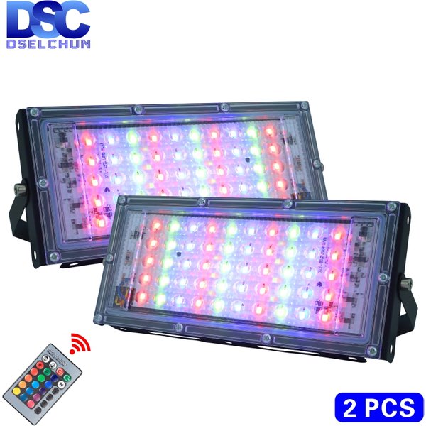 2 teile/los 50W LED RGB Flutlicht Lampe AC 220V Outdoor Flutlicht IP65 Wasserdichte Reflektor Led-strahler mit fernbedienung