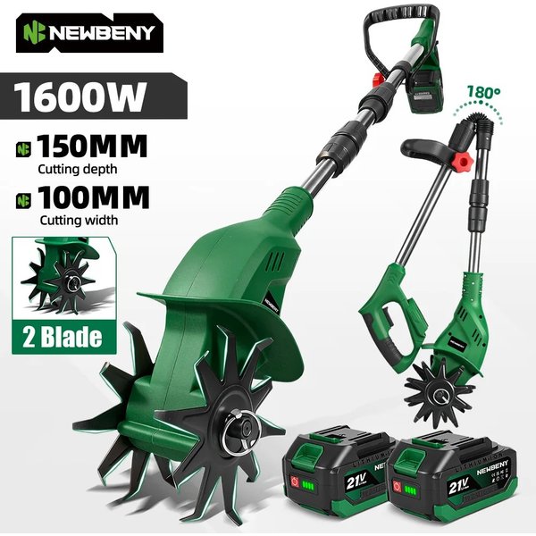 NewBeny 1600W Elektrischer Vertikutierer, Gartenfräse, Gartenkultivator, Rototiller, Rasenmäher-Werkzeug für Makita 21V Akku