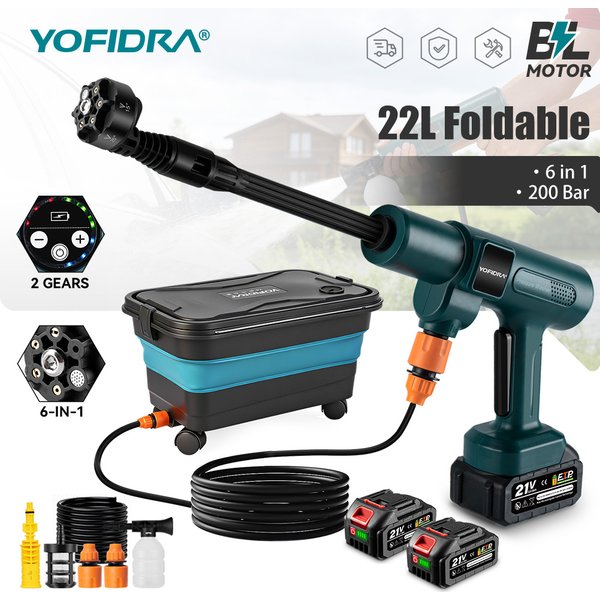 YOFIDRA 3500W 200Bar Bürstenloser Elektrischer Hochdruck-Wassersprühgerät 6-in-1 Autoreiniger Gartenwerkzeug für Makita Akku