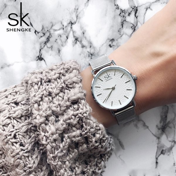 SK Super Slim Splitter Mesh Edelstahl Quarz Uhren Frauen Top Marke Luxus Casual Uhr Damen Armbanduhr Relogio feminino