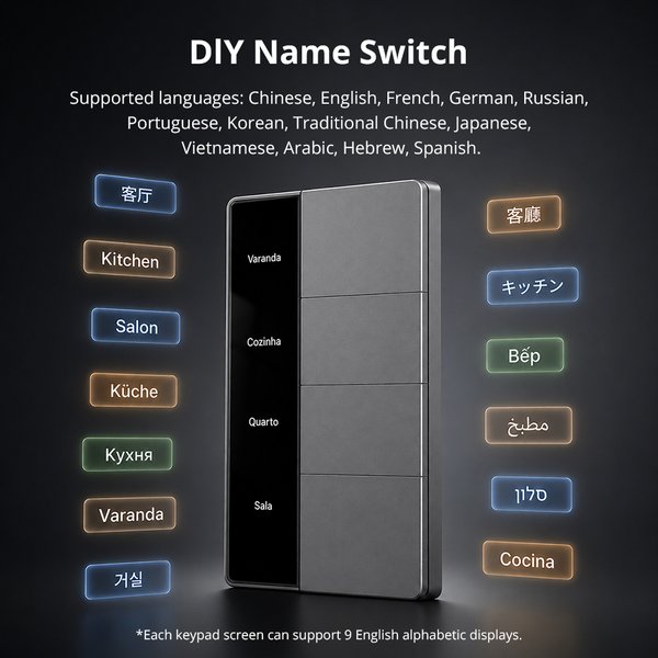 Zemismart Zigbee Smart-Schalter mit Display-Bildschirm Grau Drucktastenschalter Kompatibel mit Tuya Home Assistant für Anpassbare Tastenbezeichnung