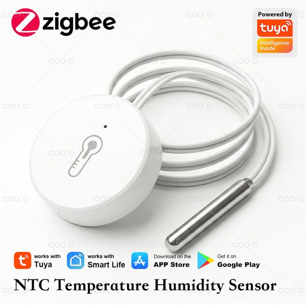 Capteur de température et d'humidité Zigbee NTC avec sonde en acier inoxydable pour détecter la température des aquariums, piscines, baignoires, congélateurs, laboratoires et liquides