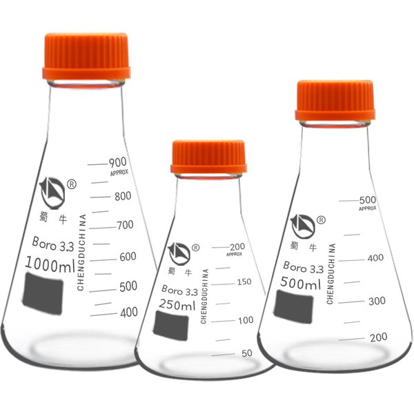 1 pièce Fiole conique de laboratoire en verre borosilicaté de haute qualité, à col spiralé, résistante aux hautes températures, 250ml 500ml 1000ml 2000ml