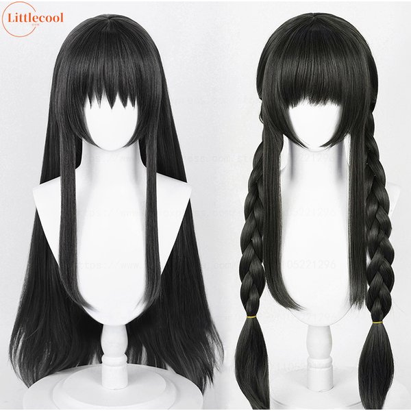 Hochwertige Anime Akemi Homura Cosplay Perücke 90 cm lange schwarze geflochtene hitzebeständige Kunsthaar Halloween Party Perücken + Perückenkappe