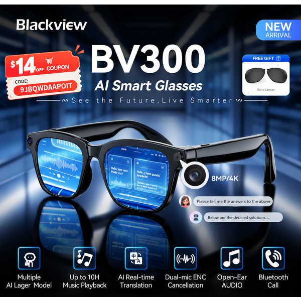 Blackview BV300 4K AI-Brille, Farbwechselnde Intelligente Übersetzungsbrille, Foto- und Videoaufnahme, Wasserdichte Anruf-Smart-Sonnenbrille