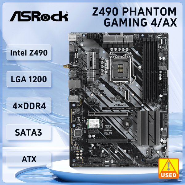 Carte mère ASRock Z490 Phantom Gaming 4/ax Intel Z490 LGA 1200 DDR4 128 Go M.2 Supporte les processeurs I9-10900F 10600 10100F 10105F ATX