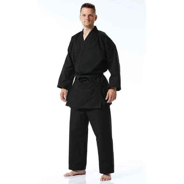 Schwarzes Karate-Übungsanzug-Set aus Polyester-Baumwolle, Trainer-Trainingsanzug mit Taekwondo-Gürtel, Handgehaltene Daoistische Uniform, Sportbekleidung