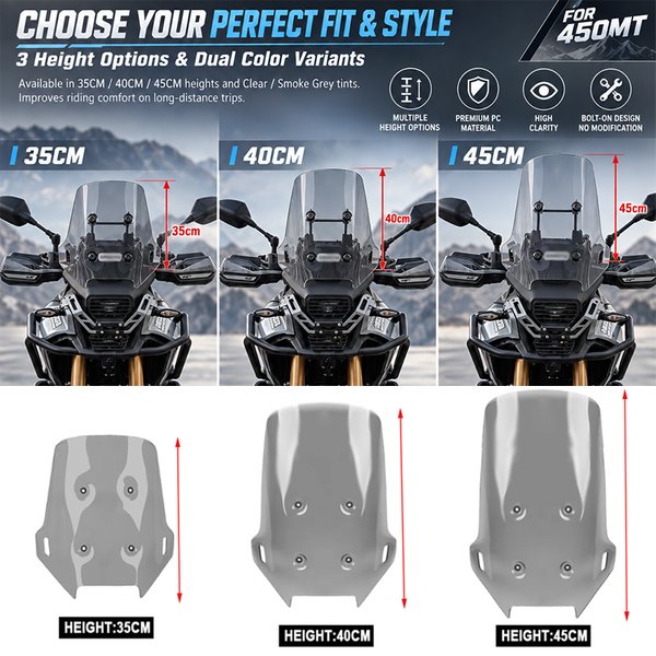 Pare-brise de moto 450MT pour CFMOTO CF 450 MT MT450 CF450MT 35CM 40CM 45CM, pièces de pare-brise avant 2024 2025 2026