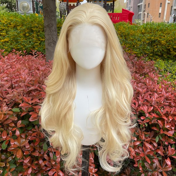 613 Blonde 13X4 Synthetische Lace-Front-Perücken für Frauen, 26 Zoll lange, gewellte, kleberlose Synthetik-Perücken, freier Teil, 150 % Dichte, Damenperücken