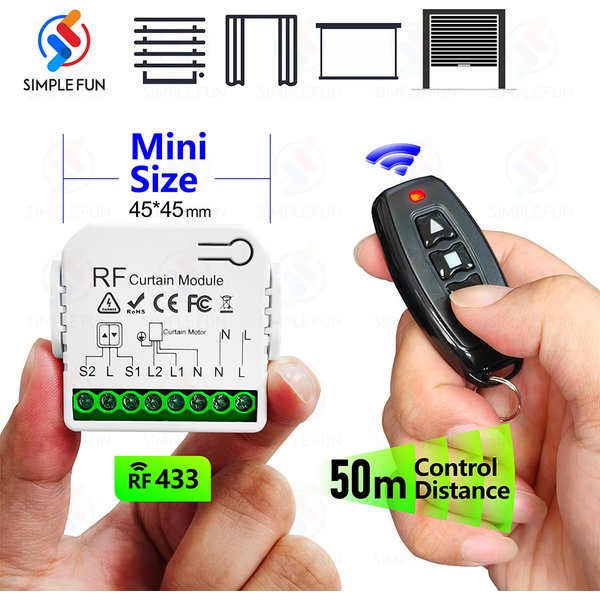 Interrupteur sans fil pour volet roulant à rideau, 433Mhz, 110V, 220V, Module émetteur RF de 50m pour télécommande aveugle/porte de Garage/moteur