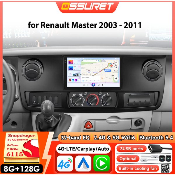 Android Auto-Multimediaplayer für RENAULT MASTER 2003-2011 Kabelloses Carplay Auto WIFI DSP 2din Intelligentes Autoradio GPS-Bildschirm