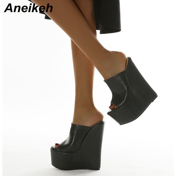 Aneikeh Summer Fashion Women's Slippers Sexy Platform PU Wedges Peep Toe Rome Party Shoes Sandalias Mules 35-42 Elegant NEW 2025