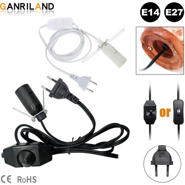 GANRILAND Lampenkabel, EU-Stecker, E14 E27-Buchse, 1,8 m, dekorativer schwarz-weißer Lampenfassung mit Schalter, Dimmer, elektrisches Stromkabel