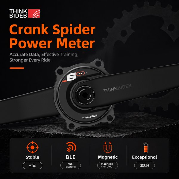 THINKRIDER PP6 Pédalier de vélo en fibre de carbone Spider avec compteur de puissance 24MM 160-175mm ANT+ BLE pour vélo de route
