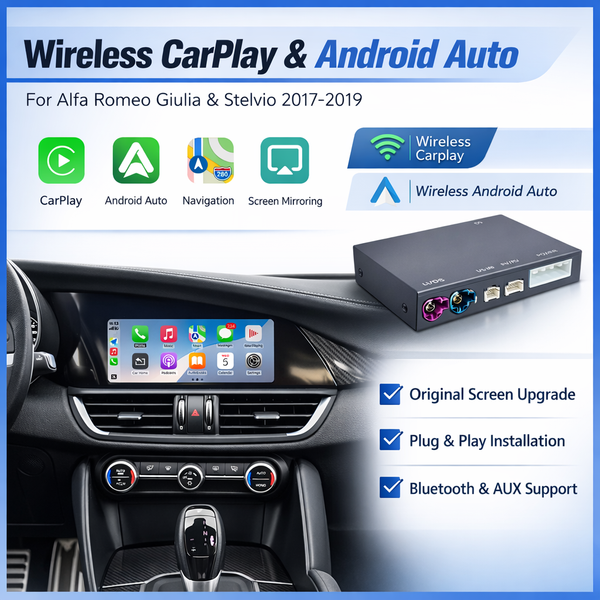 Neues Upgrade Kabelloses CarPlay Android Auto für Alfa Romeo Stelvio / Giulia 2017-2019 mit Original-Autokamera Airplay Zubehör