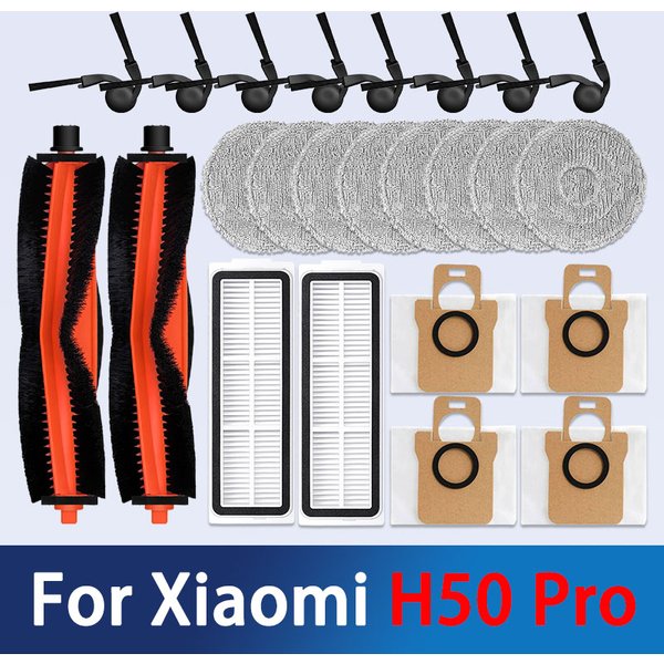 Akcesoria do Xiaomi Robot Vacuum H50 Pro / OV42GL: szczotka główna, szczotka boczna, mop, filtr HEPA, worek na kurz, części zamienne