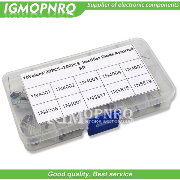 100 Stück 10 Werte Gleichrichterdioden-Sortiment-Set 1N4001 1N4002 1N4003 1N4004 1N4005 1N4006 1N4007 1N5817 1N5818 1N5819 mit Box
