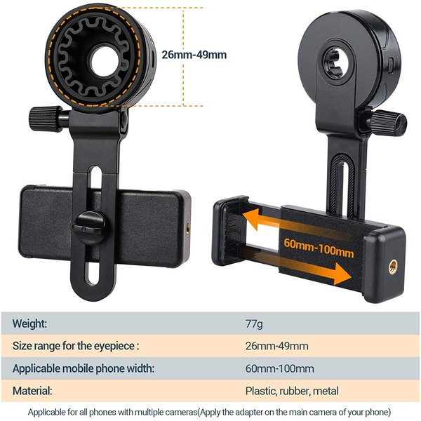 Adaptateur universel de téléphone portable, mise à niveau, support à Clip, matériau en caoutchouc souple pour télescope binoculaire monoculaire