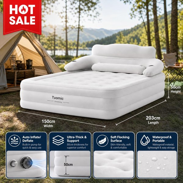 203cmx152cmx48cm 2-Personen-Camping-Luftmatratze mit externer Pumpe, PVC, faltbares aufblasbares Bett, Schlafmatte, Campingbett, erhöhte Höhe, verdickte Outdoor-Schlafmatte
