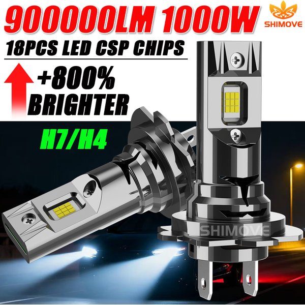 Ampoule LED CANBUS H7 H4 900000LM, lumière LED ultra puissante pour voiture, lampe de phare à diode super lumineuse sans fil pour automobile et moto