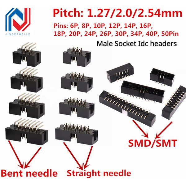 10 Stück Steckverbinder, Rastermaß 1,27 mm, 2,0 mm, 2,54 mm, Steckverbinderbuchse, gerade, IDC-Steckverbinder, Leiterplattensteckverbinder, Doppelreihen-DC3-Steckverbinder, DIP, 6/10/20/26/34/40-polig