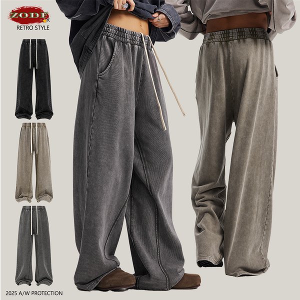 ZODF Retro 2025 Autumn Men 380gsm Washed Cotton Pants Unisex Distressed Loose Terry Sport Trousers Sweatpants HY1079