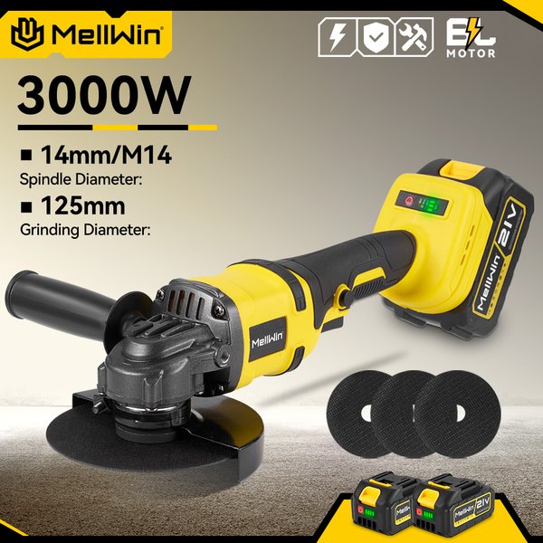 MELLWIN 125mm M14 Bürstenloser Akku-Winkelschleifer, elektrischer Polierer, Metall- und Holzschneidwerkzeug für Makita 18V Akku