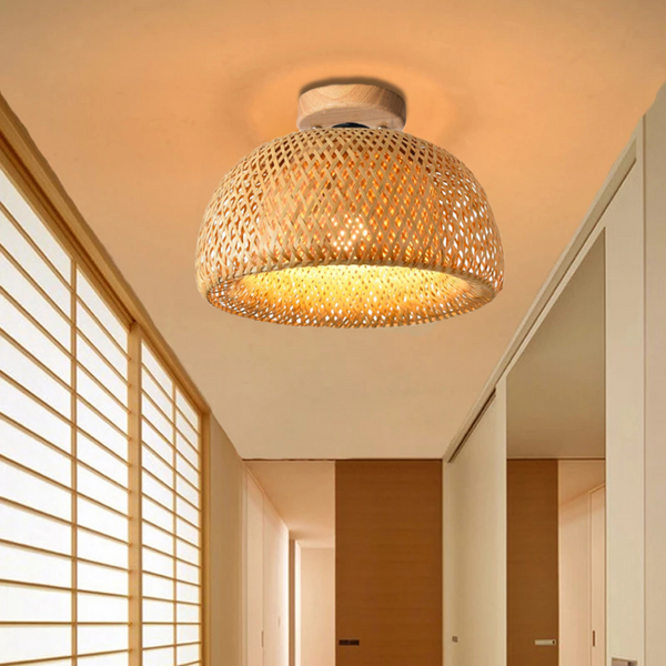 Modern Simple Bamboo Ceiling Lights Chinese Style Hand Woven E27 Cover Lamps for Living Room Dining Room Lighting Home Deco